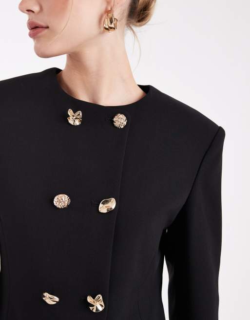 ASOS DESIGN - Sort skræddersyet højhalset blazer med forskellige knapper, 4 af 4