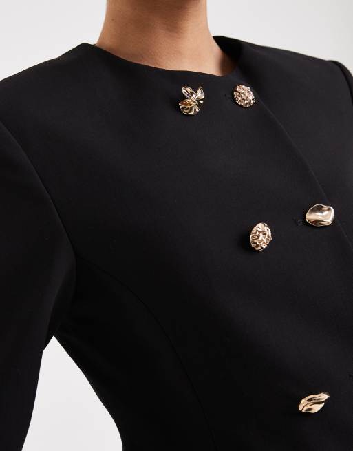 ASOS DESIGN - Sort skræddersyet højhalset blazer med forskellige knapper, 3 af 4