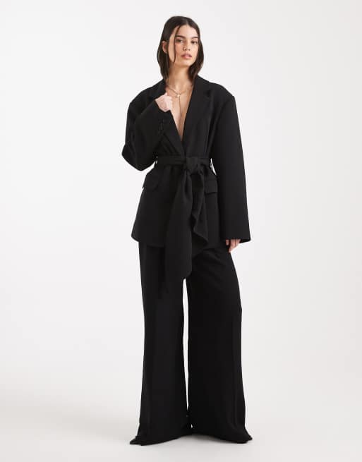 ASOS DESIGN - Sort skræddersyet multifunktionel blazer med bindebånd i taljen og tørklædedetalje - Del af sæt, 2 af 4