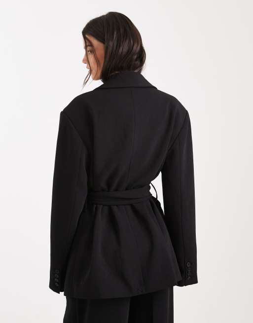 ASOS DESIGN - Sort skræddersyet multifunktionel blazer med bindebånd i taljen og tørklædedetalje - Del af sæt, 3 af 4