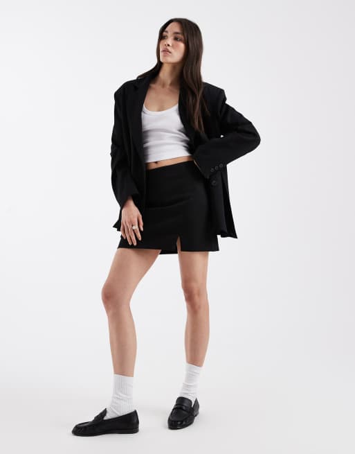 ASOS DESIGN - Sort skræddersyet nederdel i hørlook med tekstur og slids, 2 af 5