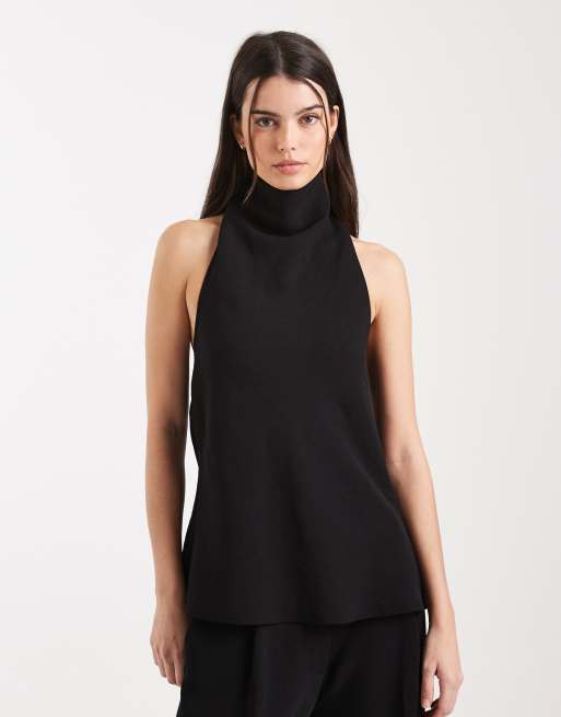 ASOS DESIGN - Sort skræddersyet tætsiddende top med halterneck - Del af sæt, 3 af 4