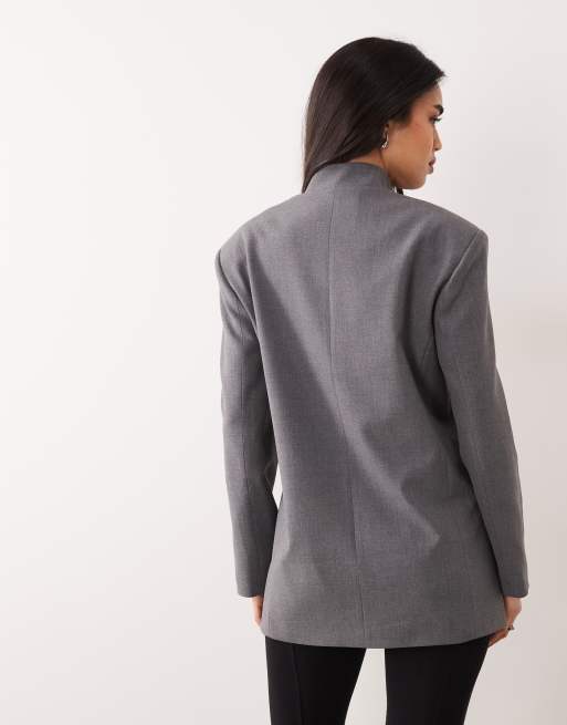 ASOS DESIGN - Sort slå om-blazer med ståkrave og kinesiske knapper, 3 af 4