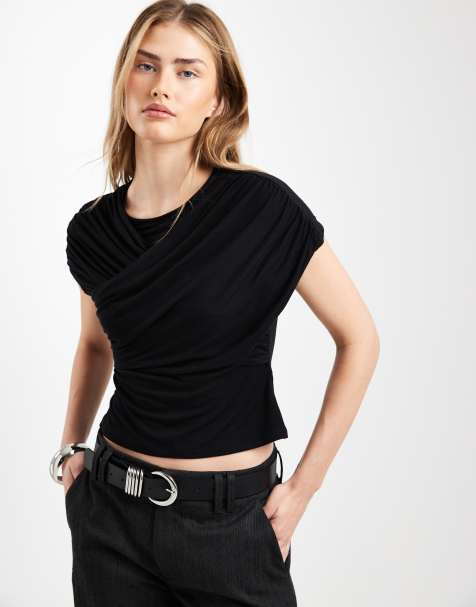 ASOS DESIGN - Sort slå-om-top med korte ærmer og drapering - view 1