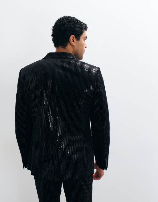 ASOS DESIGN - Sort slim fit-habitjakke i velour med pailletter, 5 af 5