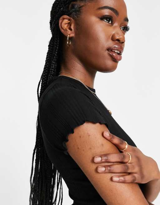 ASOS DESIGN - Sort Slim Fit-T-shirt med bølgekant i blandet ribstrik, 3 af 4