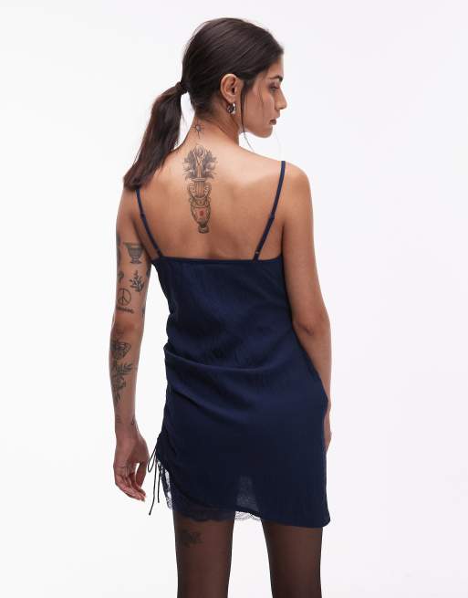 ASOS DESIGN - Sort slip-minikjole i satin med cami-stropper og blondedetaljer, 2 af 4
