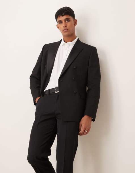 ASOS DESIGN - Sort smal dobbeltradet smoking-blazer - view 1