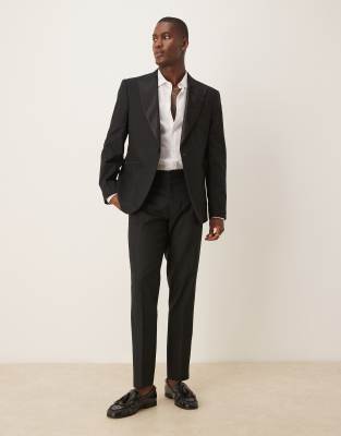 ASOS DESIGN - Sort smalt smokingsæt i hørblanding - view 1