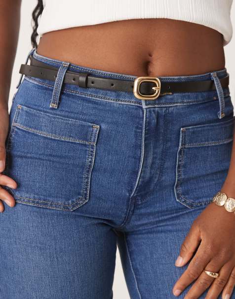 ASOS DESIGN - Sort smalt talje- og hoftebælte med afrundet rektangulært spænde - view 1