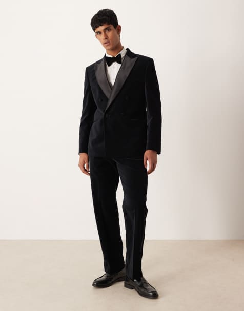 ASOS DESIGN - Sort smoking i bomuldsvelour i regular fit - view 1