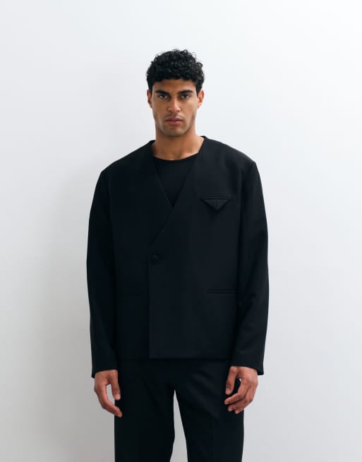 ASOS DESIGN - Sort smokingjakke uden krave i firkantet pasform, 5 af 5