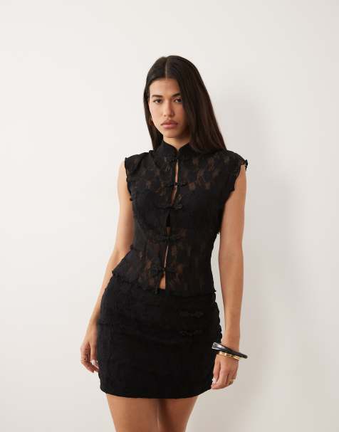 ASOS DESIGN - Sort sæt i blondestof med pyntedetaljer - view 1