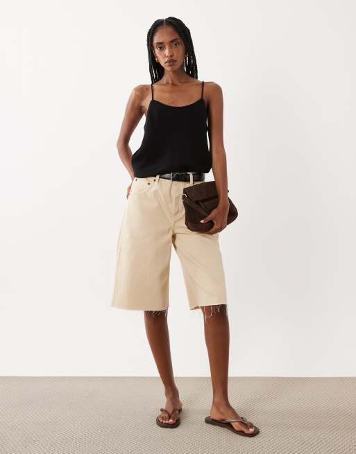 ASOS DESIGN - Sort sæt i hørblanding med camitop med dyb rund hals i 90'er-stil, 2 af 4