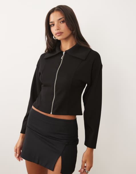 ASOS DESIGN - Sort sæt med oversized jakke med krave og lynlås - view 1