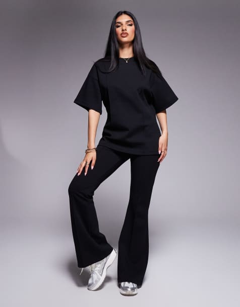 ASOS DESIGN - Sort sæt med oversized T-shirt med firkantet pasform og bukser med sømdetaljer - view 1
