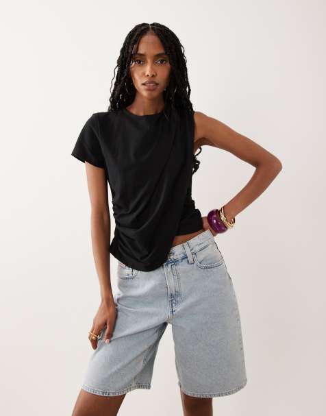 ASOS DESIGN - Sort sæt med top med korte ærmer og drapering - view 1