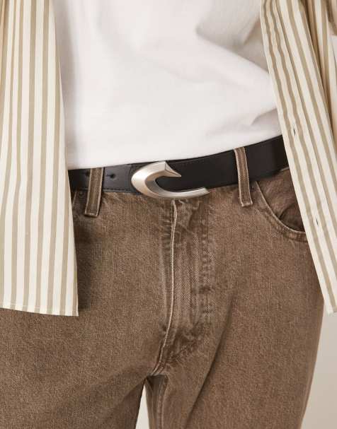 ASOS DESIGN - Sort statement-bælte med ovalt spænde i imiteret læder - view 1