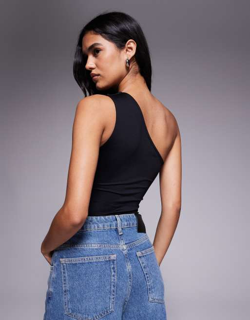 ASOS DESIGN - Sort stram oneshoulder-bodystocking i polyamid, 3 af 4