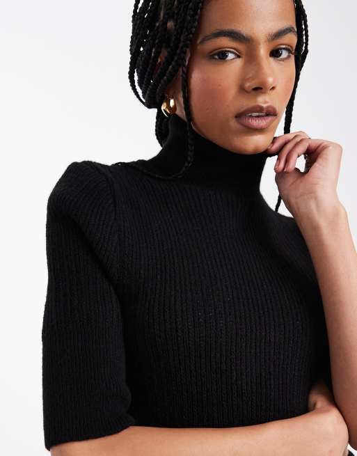 ASOS DESIGN - Sort strikket 90'er-polotop med halve ærmer, 3 af 4