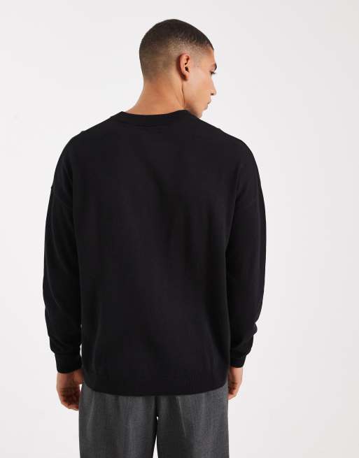 ASOS DESIGN - Sort strikket afslappet T-shirt med lange ærmer og rund hals, 3 af 5