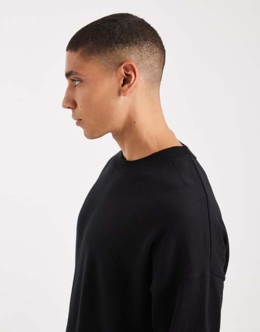 ASOS DESIGN - Sort strikket afslappet T-shirt med lange ærmer og rund hals, 4 af 5