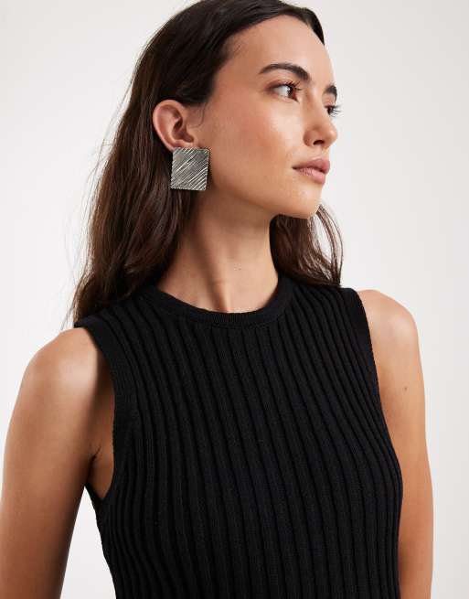ASOS DESIGN - Sort strikket asymmetrisk overdel med indsnævret talje og plisseringer, 3 af 4