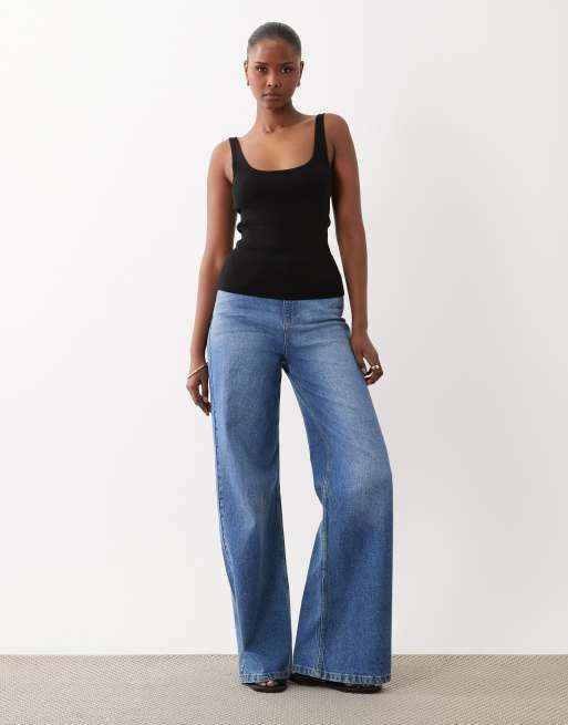 ASOS DESIGN - Sort strikket cami-top i bomuldsblanding med dyb rund hals, 2 af 4