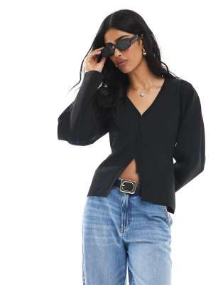 ASOS DESIGN - Sort strikket cardigan med indsyet talje og cocoon-ærmer - view 1