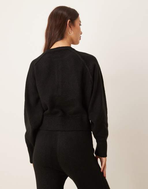 ASOS DESIGN - Sort strikket henley-trøje med lange ærmer og guldfarvede knapper - Del af sæt, 3 af 4