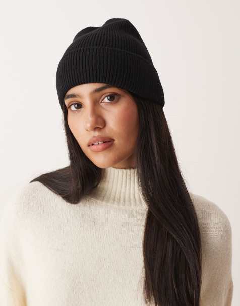 ASOS DESIGN - Sort strikket hue i fin uld - view 1