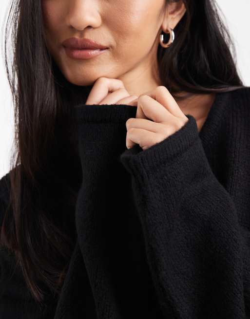 ASOS DESIGN - Sort strikket minikjole med blondekant, 3 af 4
