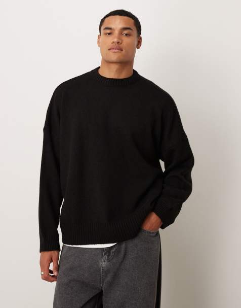 ASOS DESIGN - Sort strikket super-oversized trøje med rund hals i firkantet pasform - view 1