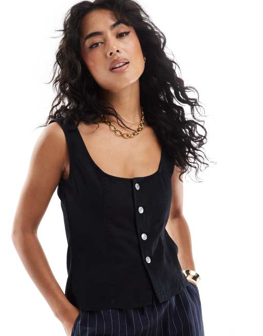 ASOS DESIGN - Sort struktureret top i denim