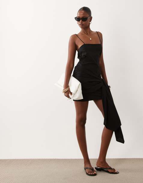 ASOS DESIGN - Sort sundress i bomuldshør i minilængde i sarongstil med slå-om-design - view 1