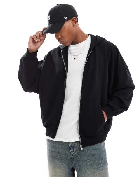 ASOS DESIGN - Sort super-oversized hættetrøje med gennemgående lynlås - view 1