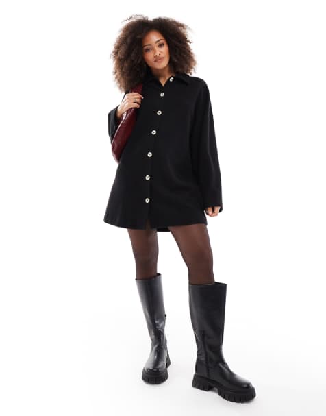 ASOS DESIGN - Sort superblød cardigan-minikjole med krave og knapper - view 1
