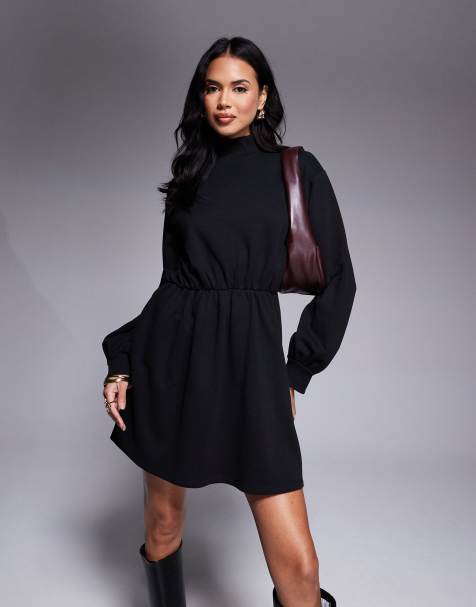 ASOS DESIGN - Sort sweater-minikjole med høj hals og elastisk talje - view 1