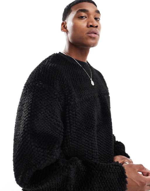 ASOS DESIGN - Sort sweatshirt i imiteret pels med tekstur