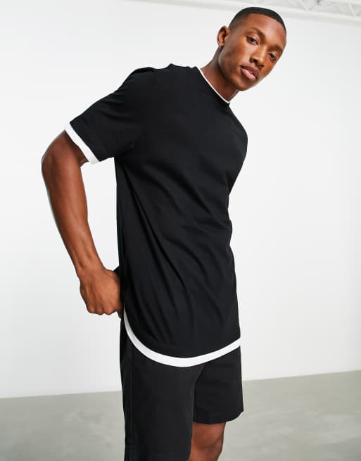 ASOS DESIGN - Sort T-shirt i dobbeltlag