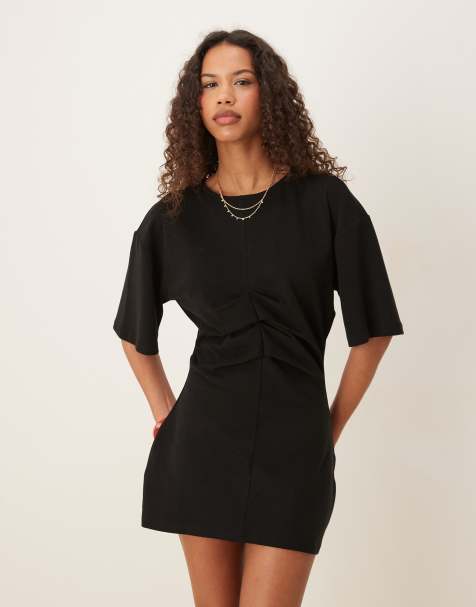 ASOS DESIGN - Sort T-shirt-kjole i minilængde med snoning fortil - view 1
