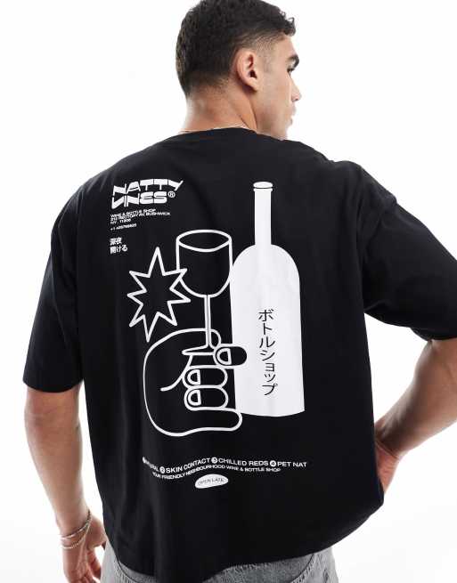 ASOS DESIGN - Sort T-shirt med firkantet og oversized pasform samt drinksgrafik