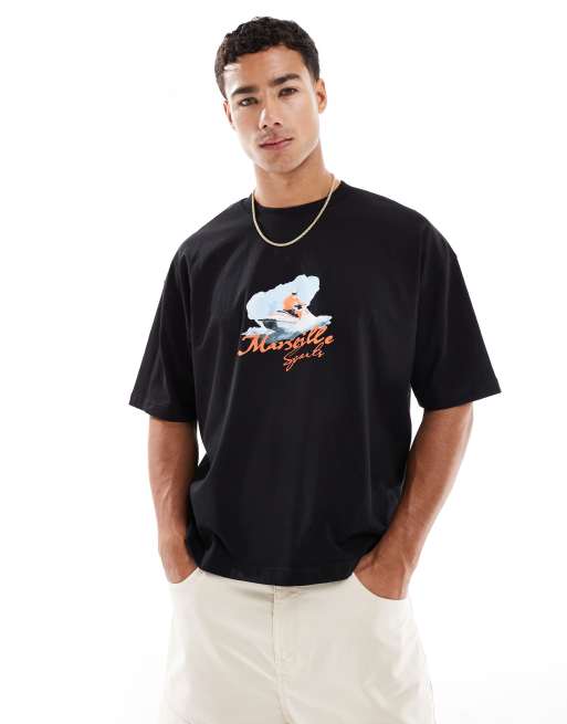 ASOS DESIGN - Sort T-shirt med firkantet og oversized pasform samt sportsgrafik