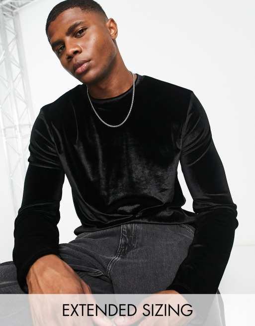 ASOS DESIGN - Sort T-shirt med lange ærmer i velour