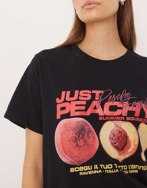 ASOS DESIGN - Sort t-shirt med normal pasform og ferskenfarvet grafik, 4 af 4
