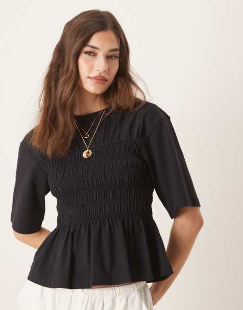 ASOS DESIGN - Sort T-shirt med rynker i taljen - view 1