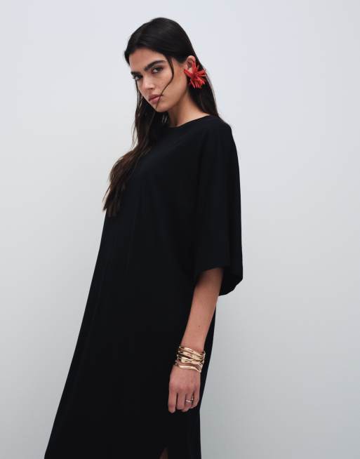 ASOS DESIGN - Sort T-shirt-midikjole med flagermusærmer, 2 af 8