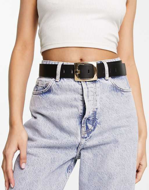 ASOS DESIGN - Sort talje- og hoftebælte med chunky guldspænde