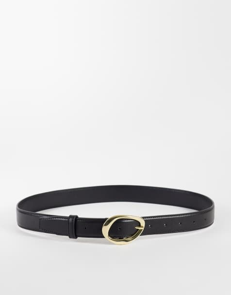 ASOS DESIGN - Sort talje- og hoftebælte med guldformet vinklet spænde med bobleform - view 1