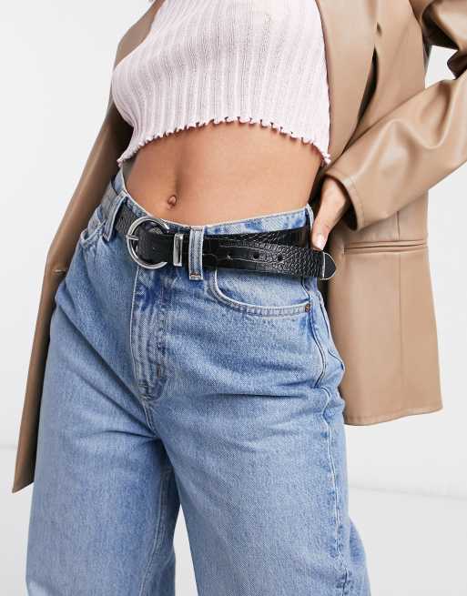 ASOS DESIGN - Sort talje- og hoftebælte til jeans i krokodillemønster med metalspids